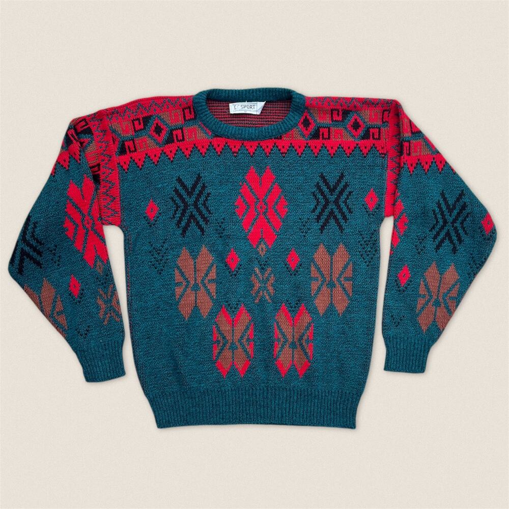 Vintage 90s Fair Isle‎ Snowflake Grandpa Sweater CC Sport - Size Medium
